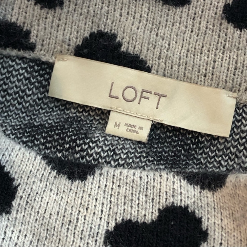 LOFT cheetah heart sweater grey black M - Picture 6 of 8